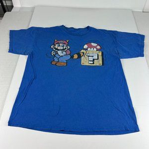 Y2K Mario World Brothers Toad Shirt Adult Medium Blue Faded Short Sleeve Tee